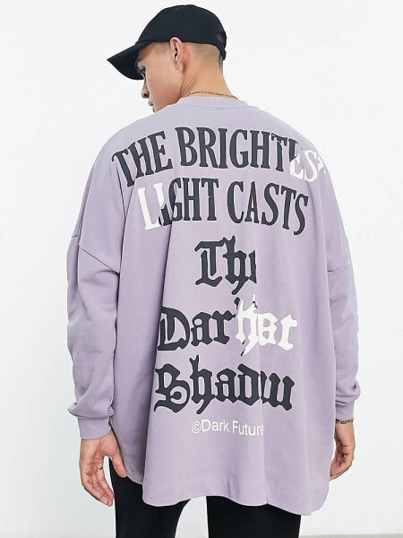 ASOS Dark Future extreme oversized sweatshirt with back gothic slogan print in purple