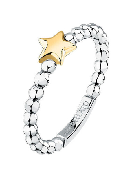 Delicate steel bicolor ring with star Talismani SAIX30