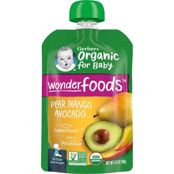 Gerber, Organic for Baby, Wonderfoods, 2nd Foods, груша, манго, авокадо, 99 г (3,5 унции)
