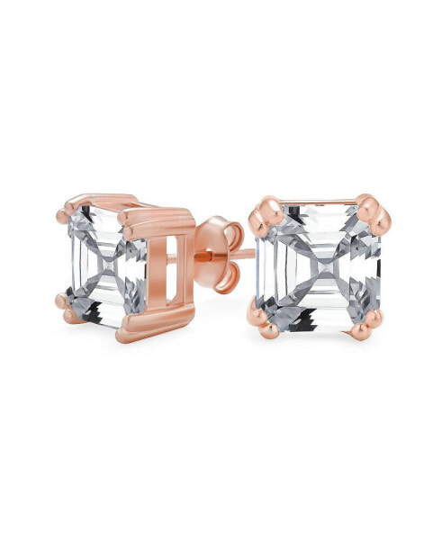 4CT Cubic Zirconia Solitaire Square AAA CZ Asscher Cut Stud Earrings For Women Rose Gold Plated .925 Sterling Silver