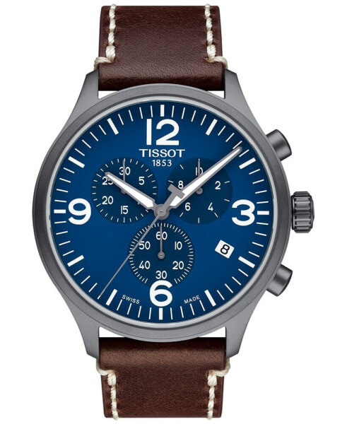 Men's Swiss Chrono XL Brown Leather Strap Watch 45mm