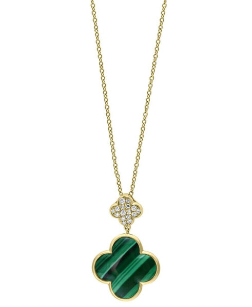 EFFY® Malachite & Diamond (1/8 ct. t.w.) Clover 18" Pendant Necklace in 14k Gold