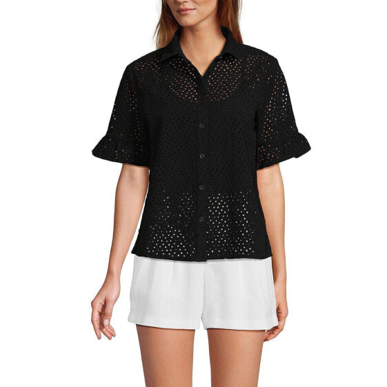 Women's Eyelet Ruffle Sleeve Blouse