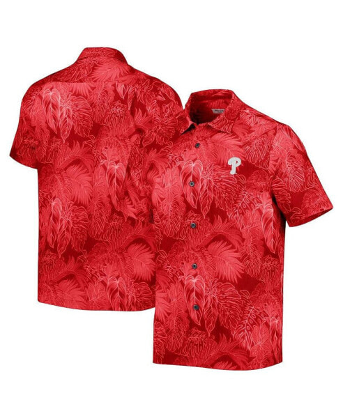 Men's Red Philadelphia Phillies Bahama Coast Luminescent Fronds IslandZone Button-Up Camp T-Shirt