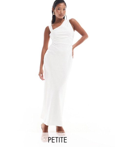 Forever New Petite linen asymmetrical midi dress in white