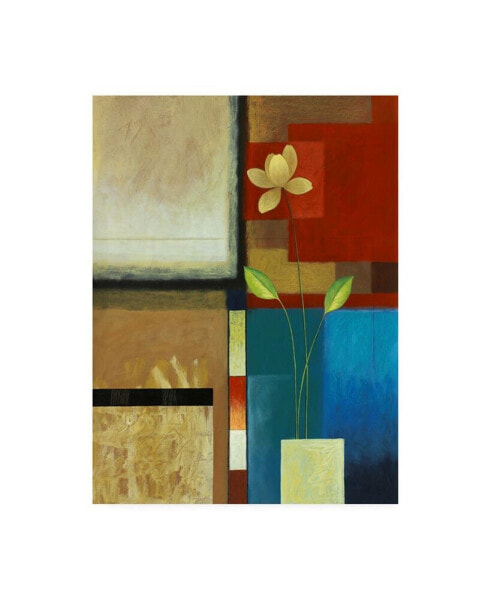 Pablo Esteban Flower with Red and Blue Squares Canvas Art - 27" x 33.5"