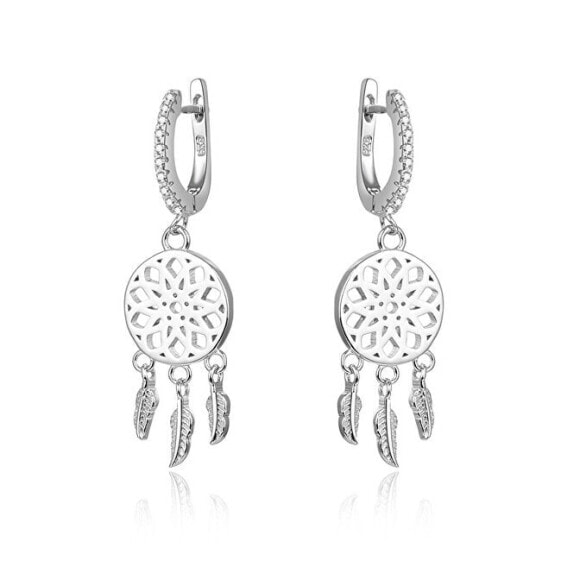Silver earrings with zircons dream catcher AGUC1976