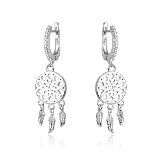 Silver earrings with zircons dream catcher AGUC1976