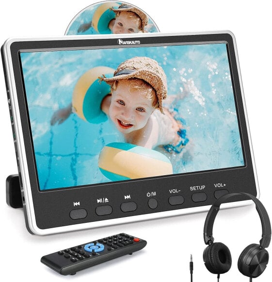NAVISKAUTO 12.5 Inch Car DVD Player Children with Headphones HDMI Input Slot In Disc, Portable DVD Player Car Headrest Supports 1080P Video, USB/SD