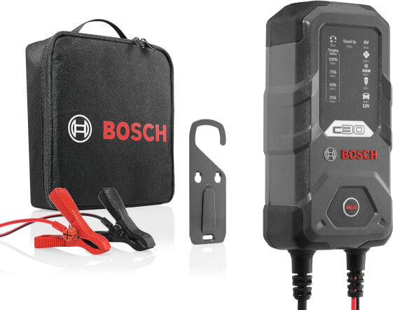 Bosch C30 3.8 Amp Car Battery Charger with Trickle Function - for 6V/12V Lead Acid WET, EFB, GEL, AGM and VRLA Open Batteries