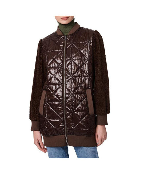 Women's Light Weight Quilted Jacket with Faux Fur Sleeves