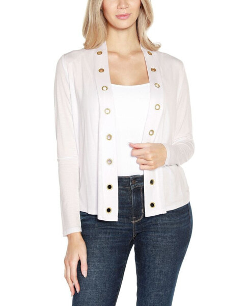 Women's Grommet Detail Cropped Knit Cardigan