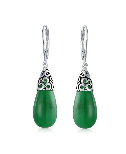 Серьги Bling Jewelry Green Jade Tear Dangle Laconic Style