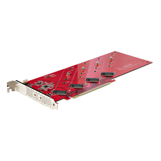 Quad M.2 PCIe Adapter Card - PCIe x16 to Quad NVMe or AHCI M.2 SSDs - PCI Express 4.0 - 7.8GBps/Drive - Bifurcation Required - Windows/Linux Compatible - PCIe - M.2 - PCIe 4.0 - Red - 4353192 h - 7.8 Gbit/s