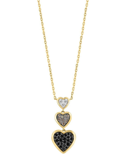 EFFY® Multicolor Diamond Triple Heart Drop Pendant Necklace (3/8 ct. t.w.) in 14k Gold, 17" + 1" extender