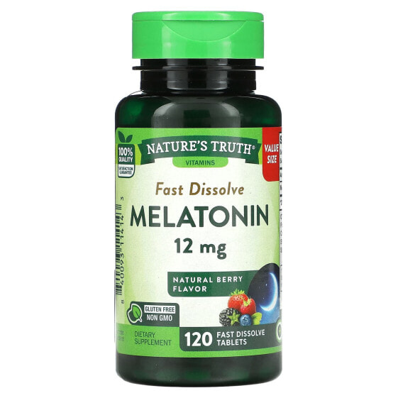 Nature's Truth, Быстрорастворимый мелатонин, натуральные ягоды, 12 мг, 120 быстрорастворимых таблеток