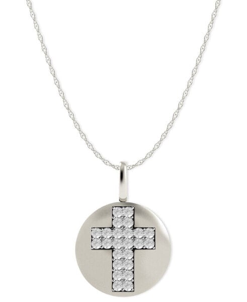 Macy's diamond Double Cross Disk Pendant Necklace in 14k White Gold (1/10 ct. t.w.)