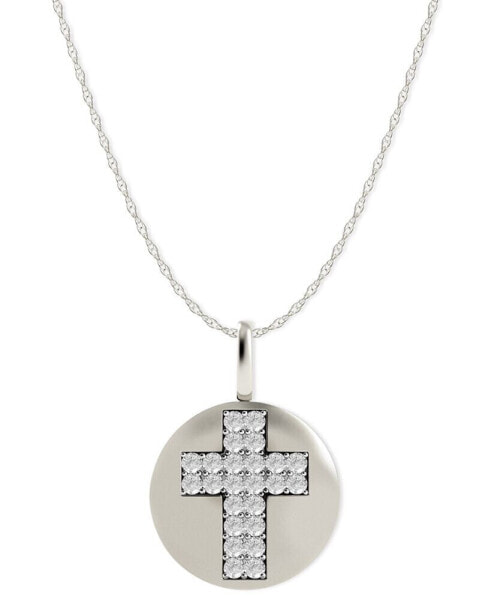 Macy's diamond Double Cross Disk Pendant Necklace in 14k White Gold (1/10 ct. t.w.)