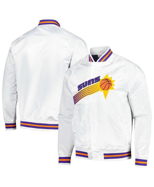 Men's White Phoenix Suns Hardwood Classics Throwback Wordmark Raglan Full-Snap Jacket