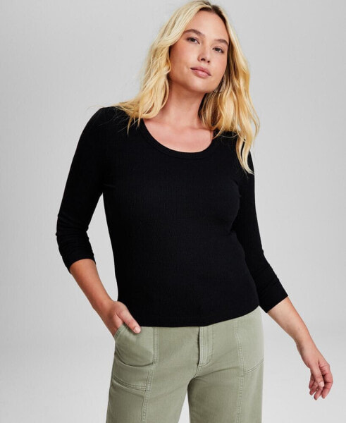 Women's Ribbed Scoop-Neck Long-Sleeve Top, Created for Macy's