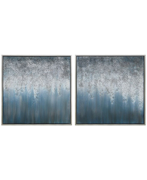 Blue Rain Textured Metallic Hand Painted Wall Art Set by Martin Edwards, 36" x 36" x 1.5"