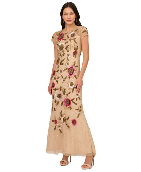 Women's Round-Neck Embellished Gown