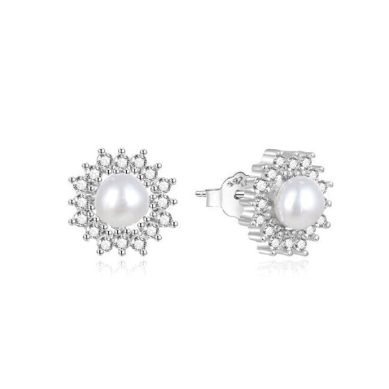Silver pearl earrings with zircons AGUP1323PL