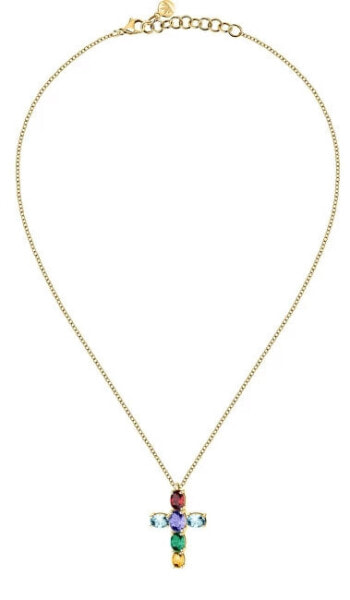 Modern gold-plated necklace with a cross Colori SAVY02