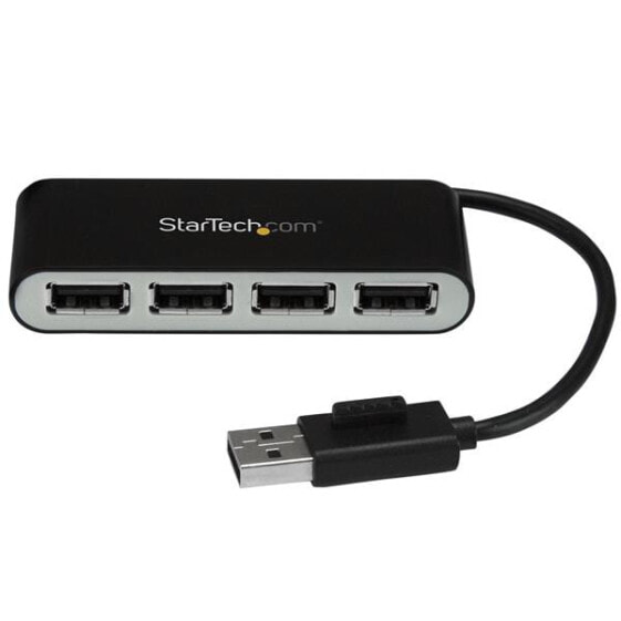 StarTech.com 4-Port Portable USB 2.0 Hub with Built-in Cable - USB 2.0 - USB 2.0 - 480 Mbit/s - Black - Silver - Plastic - CE - FCC - RoHS - REACH