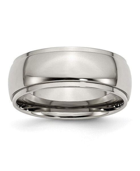 Titanium Polished Ridged Edge Wedding Band Ring