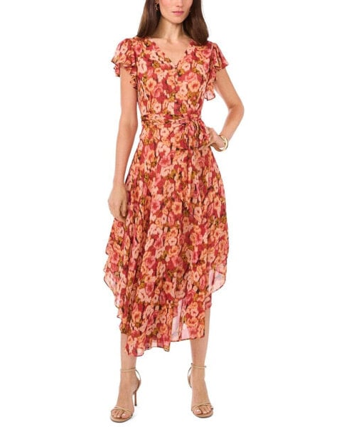 Women's Floral-Print Flutter-Sleeve Dress