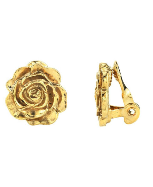 14K Gold-Dipped Flower Button Clip Earrings