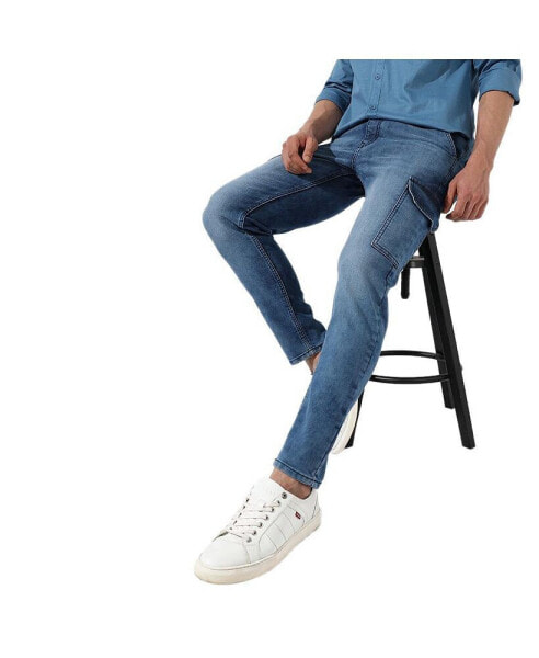 Men's Medium-Wash Cargo Denim Jeans