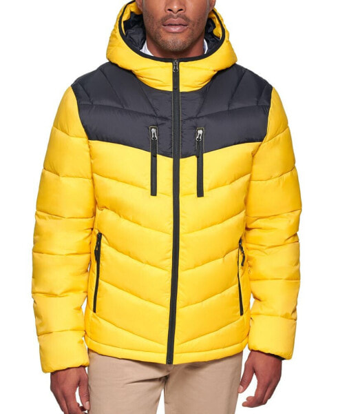 Men's Chevron Quilted Hooded Puffer Jacket, Created for Macy's