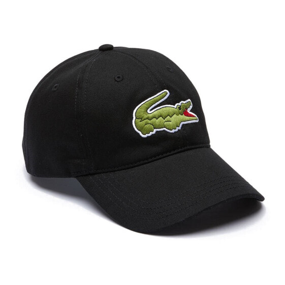 Мужская бейсболка черная с логотипом LACOSTE Contrast Strap And Oversized Crocodile Cotton Cap