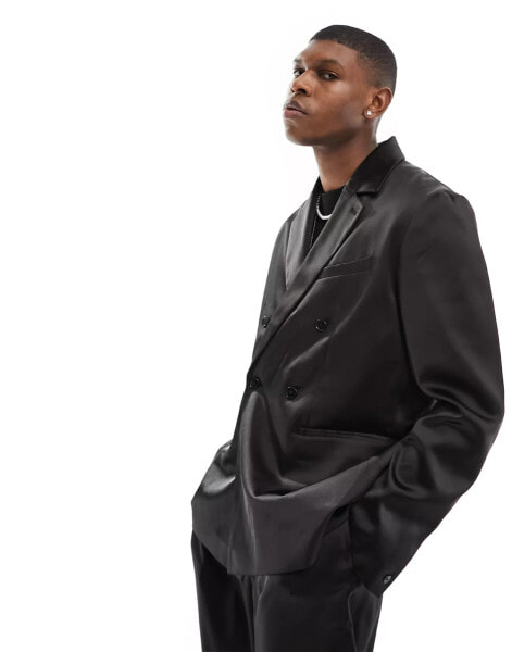 Weekday Roberto co-ord regular fit satin blazer in black