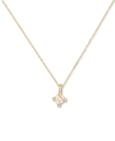 Pavé & Square Cubic Zirconia Mini Pendant Necklace, 16" + 3" extender