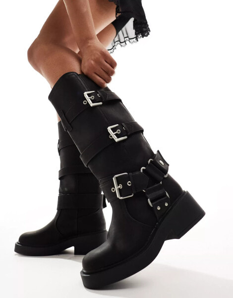 Asos black biker boots best sale