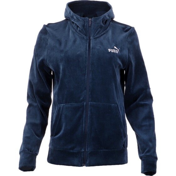 Puma Ess+ Velour Logo FullZip Hoodie Womens Blue Casual Outerwear 84996473