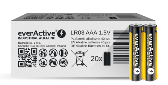 ААА батарейные EverActive LR03 Alkaline Industrial - 40 штук - коробка