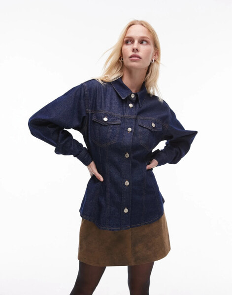 Topshop denim cinch shirt in raw indigo