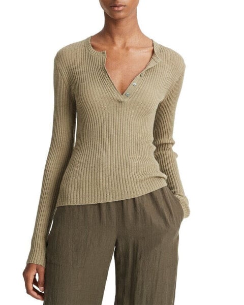 Vince Ribbed Cashmere & Silk-Blend Henley Women's Xxs