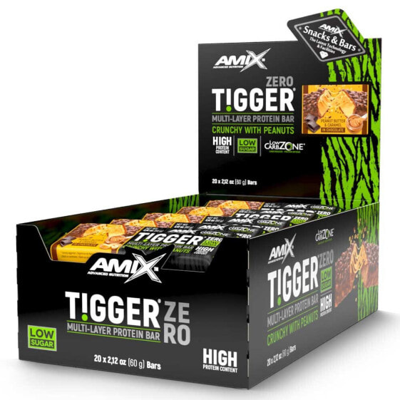 AMIX TiggerZero Multi-Layer 60g Protein Bars Box Peanut Butter 20 Units