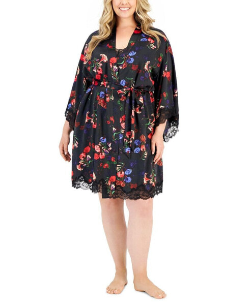 Plus Size Floral Wrap Robe, Created for Macy's