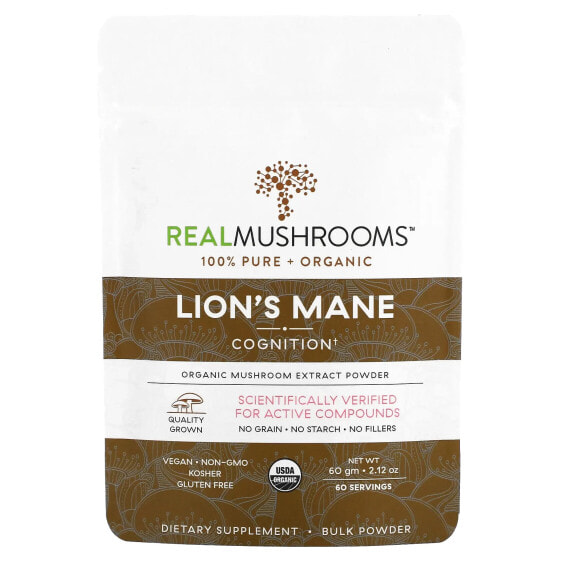 Грибной порошок Real Mushrooms Lion's Mane, 2.12 унции (60 г)