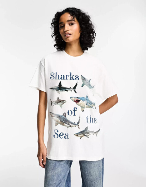 ASOS DESIGN oversized t-shirt with shark graphic in white