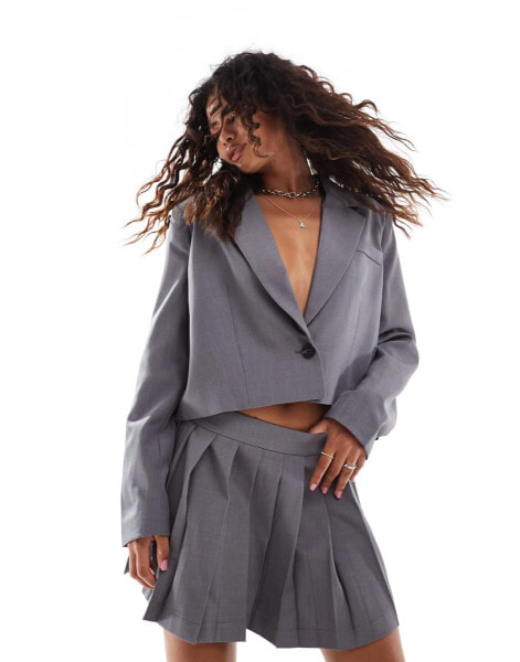 Something New Corpcore cropped oversized blazer co-ord in grey