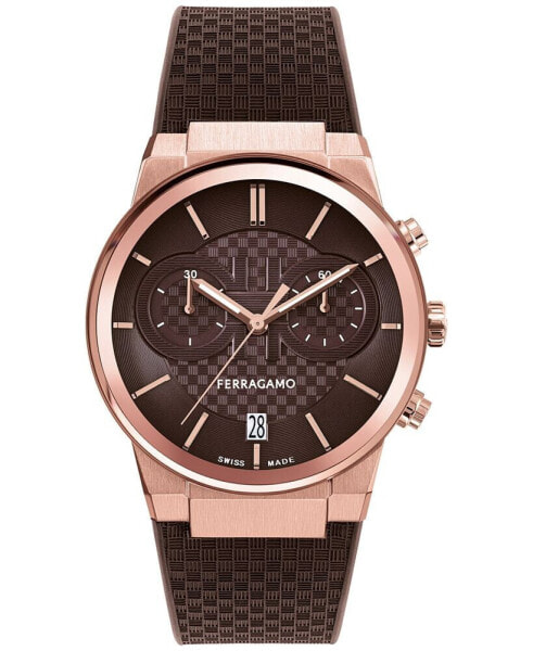 Salvatore Men's Swiss Chronograph Brown Silicone Strap Watch 41mm