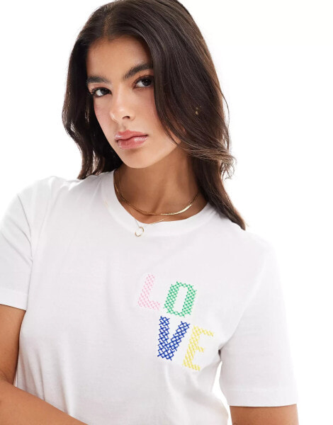 ONLY boxy t-shirt with love embroidery in white