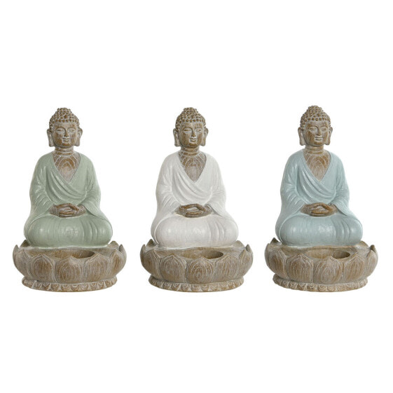 Decorative Figure Home ESPRIT White Green Turquoise Buddha Oriental 12 x 12 x 18,5 cm (3 Units)